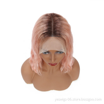 Ombre Color 1b/Pink Body Wave Lace Front Bob Wig Unprocessed Peruvian Virgin Hair Short Bob Transparent HD Lace Frontal Pink Wig